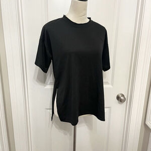 Free Loader Women Black Short Sleeve T-Shirt Side Slit‎ Raw Hem SZ S